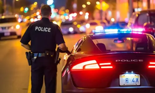 شرطي يستجيب لحادث وينزل من مركبته