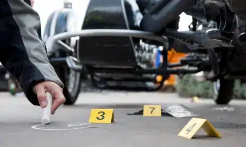 محامٍ يمثل ضحايا حوادث الهروب من موقع الحادث يفحص موقع الحادث بعناية لجمع الأدلة التي قد تدعم قضية موكله.