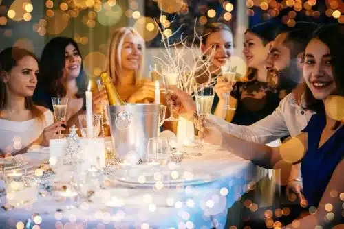 Friends dining together for a holiday celebration