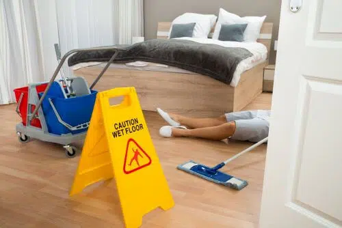 A housekeeper is injured after a slip and fall at work