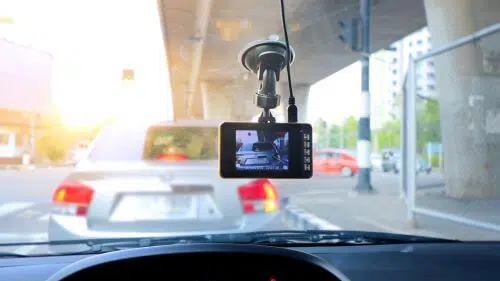 A dashcam captures images before an accident.