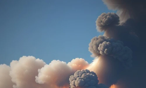 Billowing clouds of dark smoke from the BioLab chemical fire, showcasing the widespread environmental damage and health hazards caused by the disaster.