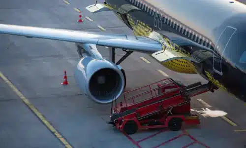 An airliner being loaded with cargo before they begin boarding.