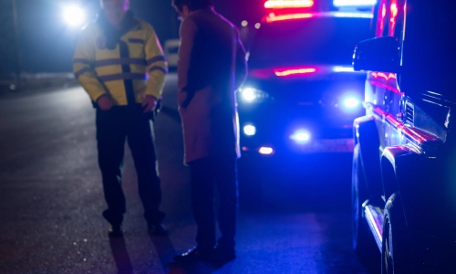 A police officer speaking with the owner of a vehicle that was involved in a car accident.