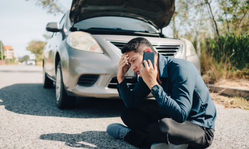 A hit and run accident victim calling for help after another driver left his vehicle unable to start.