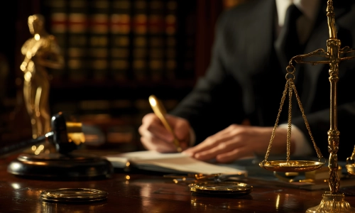 A Tempe hit and run lawyer in an office working on a case.